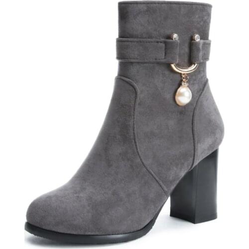 Big Size 9 10 17 boots women shoes ankle boots for women ladies boots shoes woman winter Solid color round head side zipper