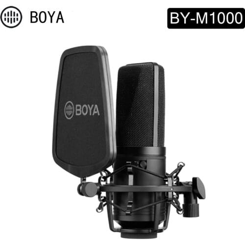 Boya By-M1000 Large Diaphragm Condenser Microphone Polar Pattern Low-Cut Filter for Singer Podcaster Studio Audio Video Record