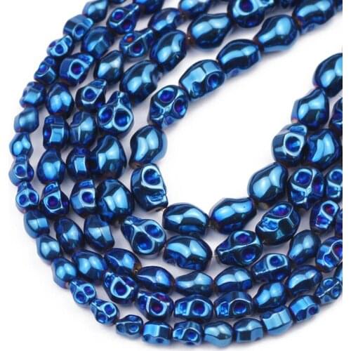 Skull Head Hematite Natural Stone Blue Spacer Charm Loose Beads For Jewelry Making Diy Bracelet Necklace Findings 4x6/6x8/8x10MM