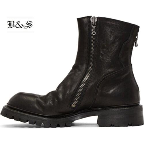 Black& Street 2018 vintage retro cowhide Cowboy motorcycles Boots real leather zipper wild Men denim Boot