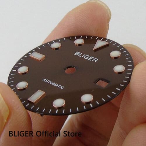 Classic 28.5mm BLIGER Coffee Dial Luminous Marks Date Window Watch Dial Fit For Miyota 8215 8205 Automatic Movement D86