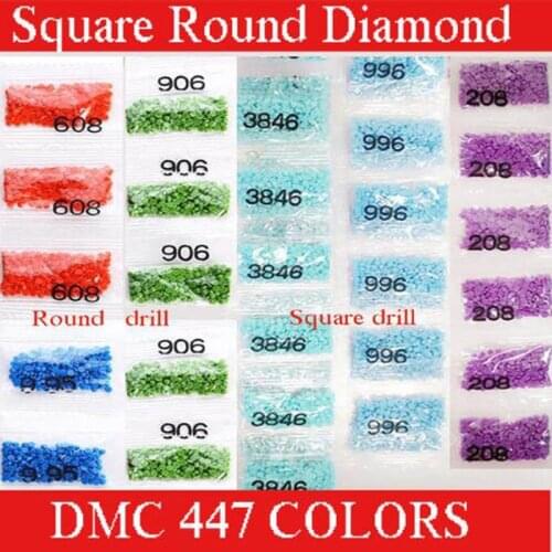 Wholesale DMC 447 Color Full Round/square Drills Resin Diamond,Diamond Painting Full Drills Beads Stone Gem Accessory Rhinestone