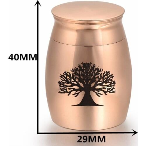 IJU009 Tree of Life Large 40mm Height Memorial Urn Rose Gold Stainless Steel Cremation Jewelry Ash Urn Pet/Family Funeral Casket