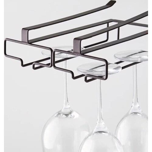 Set of 2 Wine Glass Holder Under Cabinet Hanging Glass Rack Free Punch Stemware Rack Kitchen Organization Brown