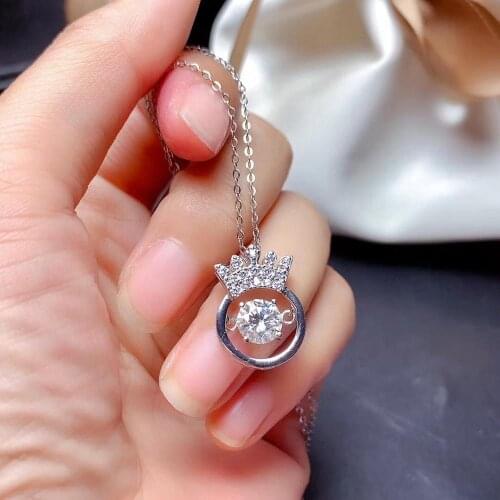 Crown style shiny moissanite necklace for women necklace jewelry 925 sterling silver birthday gift round shiny gem