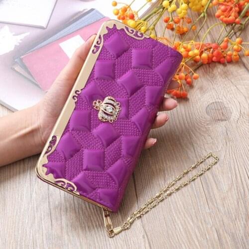 New Korean Style Ladies Long Wallet Fashion Clutch Bag PU Leather Rhombus Wallet Card Case Mobile Phone Bag