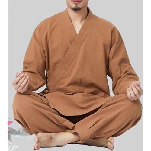 Red/blue/grey top quality Cotton&linen yoga suit kung fu clothing men shaolin monk zen lay meditation uniforms spring&Autumn