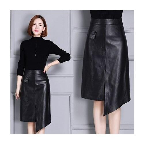 Sheepskin Leather High Waist Leather Skirt K95