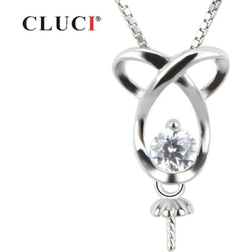 CLUCI 925 Sterling Silver Zircon Pearl Pendant Mounting for Necklace Jewelry Making Silver 925 Pendant Women Jewelry SP045SB