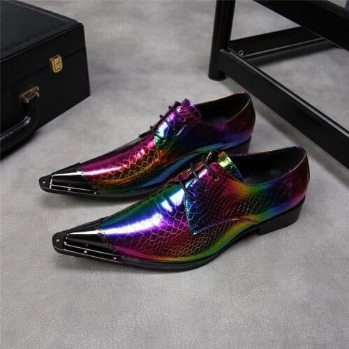 Fashion Designer Snake Skin Multicolor Real Leather Men Oxfords Office shoes Wedding Dress Shoes Lace Up Business Men Shoes
