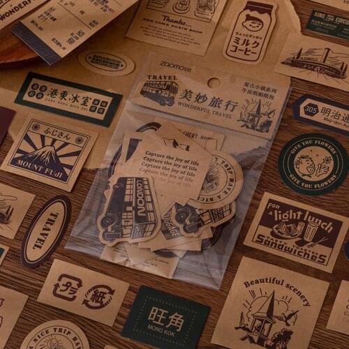 6 Designs Retro Town Series Kraft Paper Sticker Pack Japan Kawaii Stationery Sticker Retro Pocket Diary Diy Decoration Sticker
