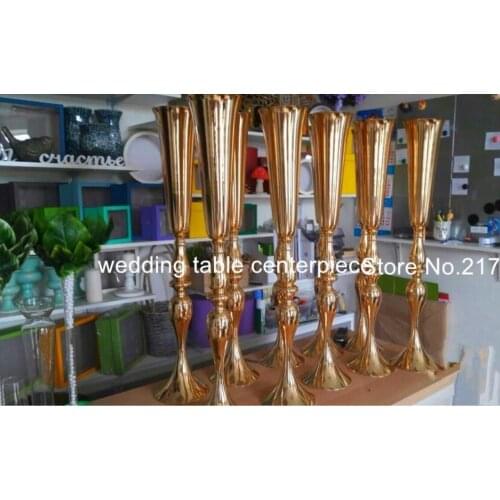 New Gold Metal Candle Holders Stand Flowers Vase Candlestick Road Lead Candelabra Centre Pieces Wedding Decoration