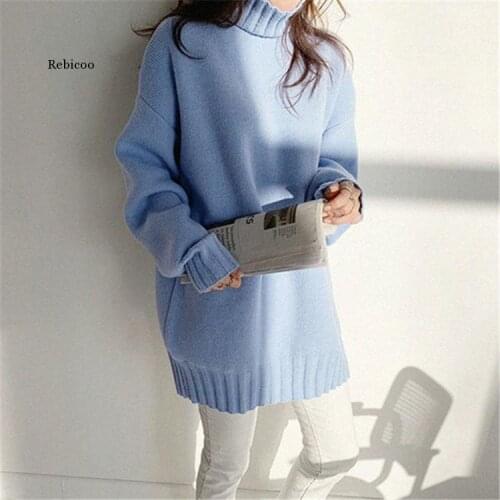New Autumn Winter Womens Sweaters Korean Style Turtleneck Warm Pullover Oversize Long Warm Knitwear