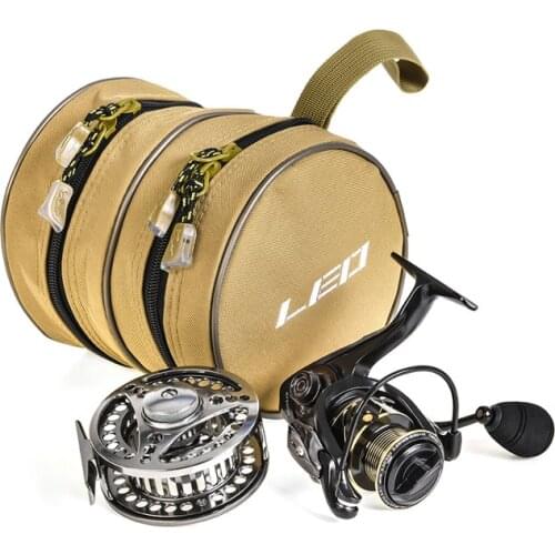 Single Double Layer Reel Bag Multi-function Canvas Round Zipper Pouch for Fishing Gear Accessories