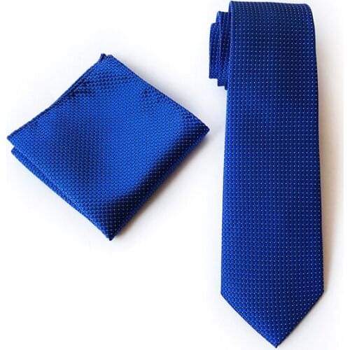 Wholesale Mens Neck Ties Set Royal Blue with Fashion Dot Cravat Handkerchief Sets for Gift