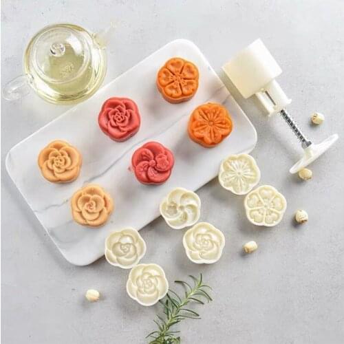 Plastic Mooncake Mold 50g Flower Stamp Press Cookie Cutter Mould DIY Baking Accessories Mid-Autumn Festival Kitchen Gadgets