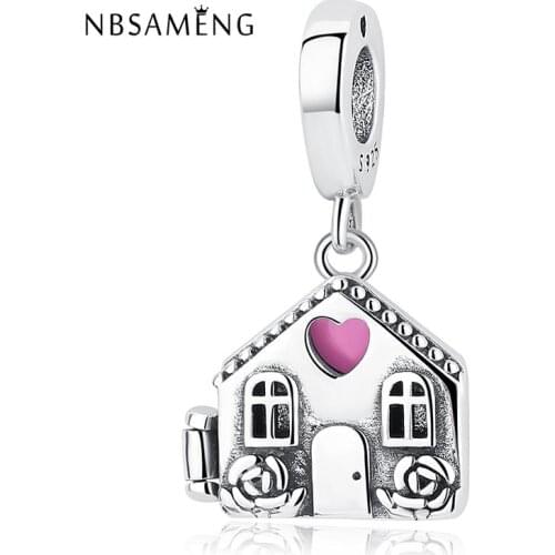 Authentic 925 Sterling Silver Bead Pale Pink Enamel Perfect Home Dangle Charm Beads Charm Fit Bracelets DIY Jewelry
