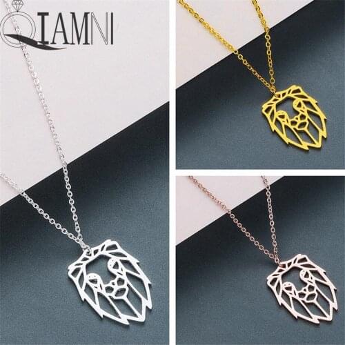 QIAMNI Stainless Steel Animal Origami Lion Pendant Necklace for Women Girls Zodiac Jewelry Lover Gifts Birthday Accessories