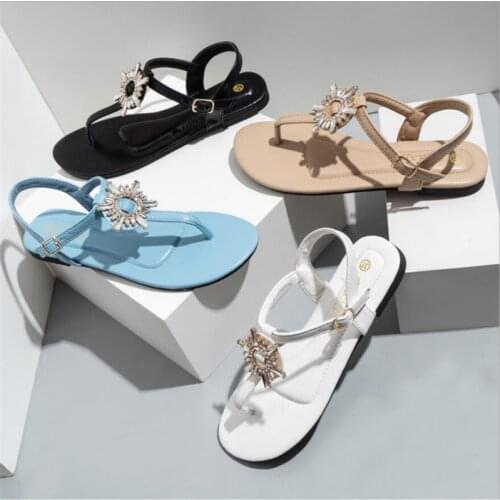 2021 Summer Women sandals Fashion metal button flat Sandals Woman High Quality folder Toe slippers Ladies Casual sandals