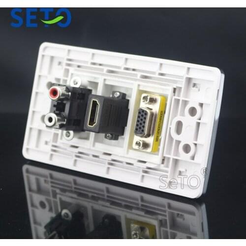 SeTo 120 Type One Port Red & White Audio + HDMI + VGA Panel Wall Plate Socket Keystone Faceplate