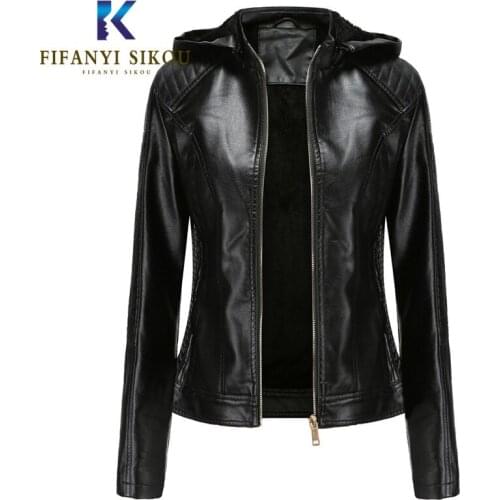 Autumn Winter Women PU Leather Jacket Woman Black Motorcycle Hooded Short Coat Plus size Faux Leather Jackets Thick warm Outwear