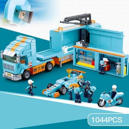 SLuban Racing Series F1-Container Car Model Building Block Car 9 Minifigures Educational Toy Childrens Toy Gift Kids Birthday
