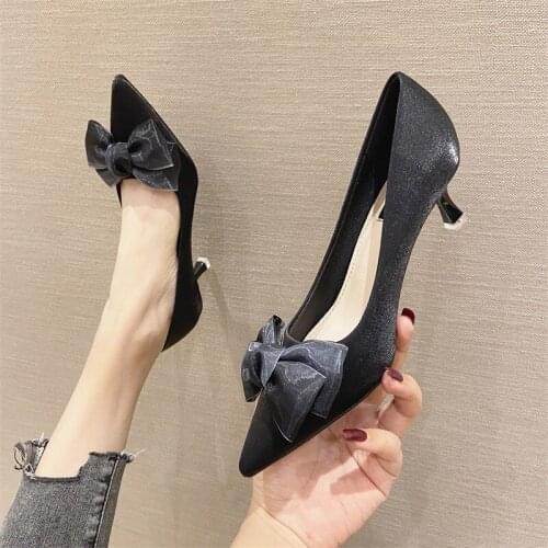 Women Pointed Toe High Heels Woman Thin Heels Ladies Sexy Pumps Ladies Buckle Strap Female Fashion Bowknot Shoes Designer Ladies