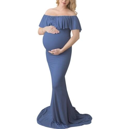 Party Maxi Maternity Dress for Pregnancy Women Slash Neck Mermaid Dress Lattern Long Sleeve Elegant Photography Long Gown Dress