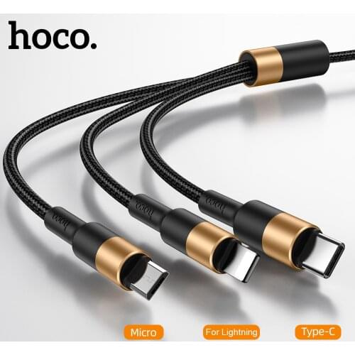 Hoco 3 in 1 1M Phone Charging Mirco Type C Cable For Samsung A21 A31 A51 Durable Nylon USB Cable For iPhone 12 11 Pro Max 7 8