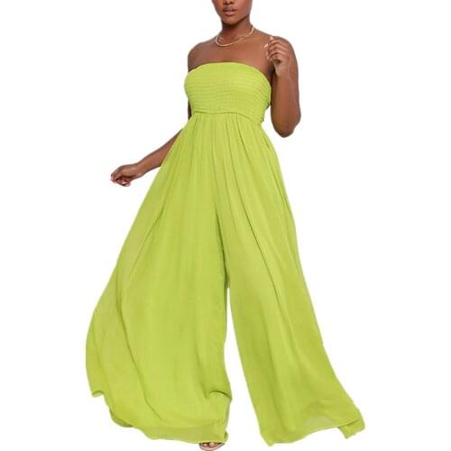 Womens Sexy Solid Colour Off Shoulder High Waist Wide Leg Pants Jumpsuits Loose Club Rompers