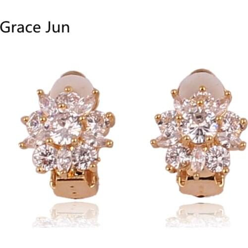 Grace Jun Womens Bridal Wedding Flower Shape Clip on Earrings Without Pierced for Women Hot Sale Clip Earrings Custom Jewelry