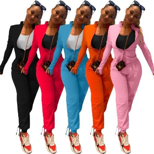 Echoine Women Autumn Solid Activewear Set Zipper Sweatshirt &stacked Pants Two Piece Set Sporty party Tracksuit Fitness Outfits