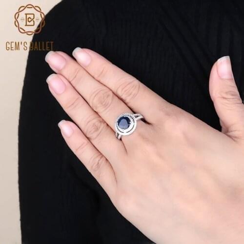 Gems Ballet 2.57Ct Natural Blue Sapphire Round Gemstone Ring 925 Sterling Silver Classic Rings For Women Wife Gift Fine Jewelry
