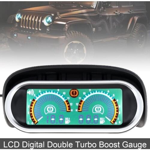 1pc 12V 0-1.47 MPa Black LCD Digital Racing Gauge Display Turbo Boost Gauge Double Barometer Boost Controller Kit for Car Truck