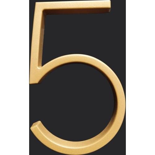 127mm Golden Floating Modern House Number Satin Brass Door Home Address Numbers for House Digital Outdoor Sign Plates 5 In. #5