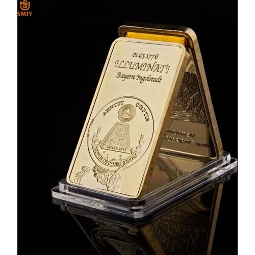 1776 World Masonic Symbol Rare Illuminati Novus Ordo Seclorum Gold Plated Metal Replica Gold Bar Collectibles For Gift