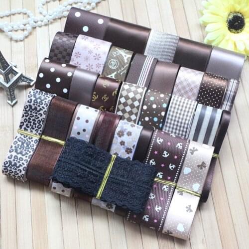 32 Yards/Set----DIY Hair Bow Material Coffee Gradual Change Color Mix Ribbon Set