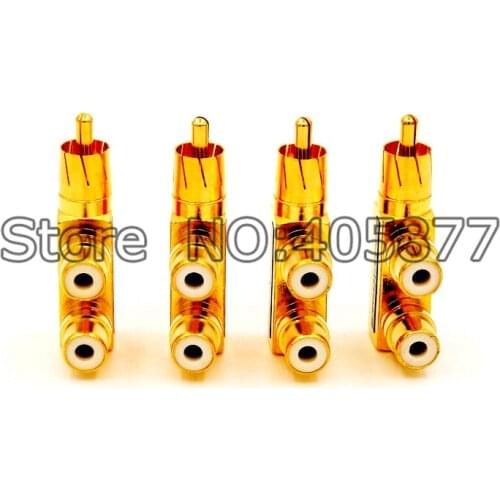 4x Gold Plated RCA AV Audio Y Splitter Plug Adapter 1 Male to 2 Female