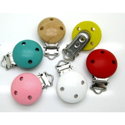 5Pcs Mixed Color Metal Wooden Baby Pacifier Clips Solid Color Holders Cute Infant Soother Clasps Holders Accessories Diy Tool