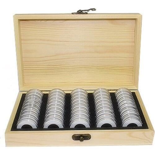 50Capsules Wooden Coins Display Storage Box Case for Collectible Coin Wooden Storage Box for Collectible Coin Free Shipping