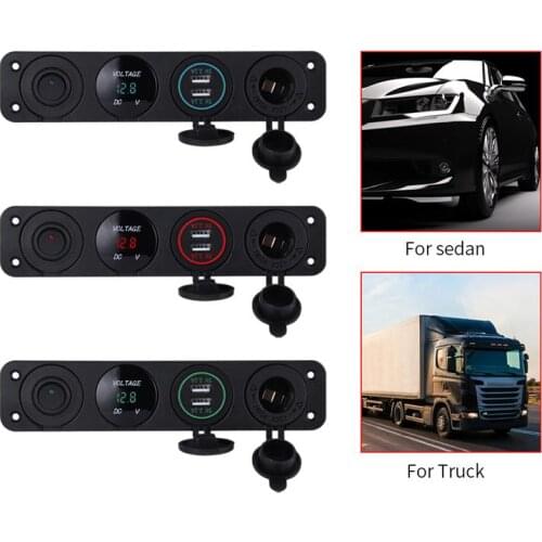 5V 2.1A Double USB Car Charger 12V 24V LED Display Digital Voltmeter Cigarette Lighter Power Outlet Toggle Switch Panel