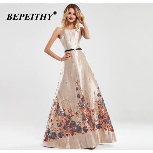 BEPEITHY O Neck Long Evening Dress 2020 Robe De Soiree Sleeveless A-line Hoof Flower Fabric Formal Dresses вечернее платье New