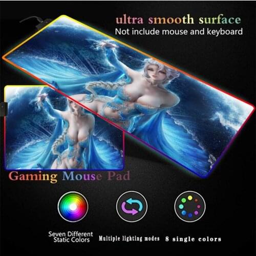 Sexy Anime Girl XL Large Mousepad RGB Esports Game Player Computer Keyboard Pad Color Light Non-slip Rubber LED Desktop Pad