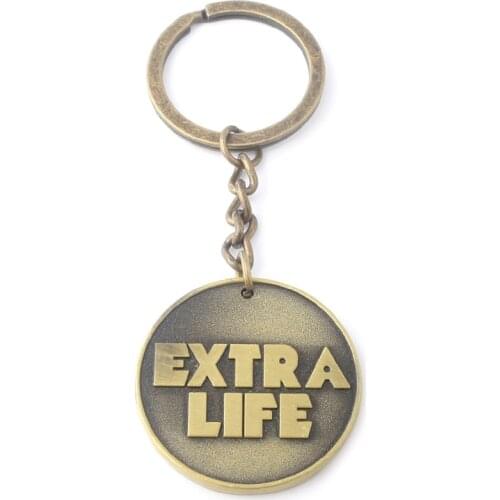 Ready Player One Keychain Antique Bronze Bitcoin EXTRA LIFE Coin Pendant Key Chain Women Men Fans Car Keyring Souvenir Jewelry