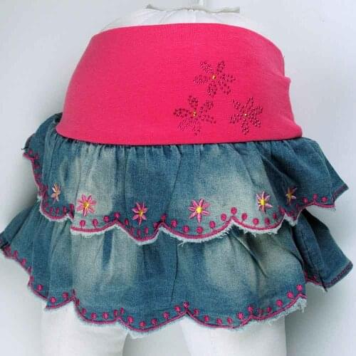 Teen girls multi-floral embroidery bling red sequins Denim mini cake pleated skirts children christmas kid cute outerwear MH2245