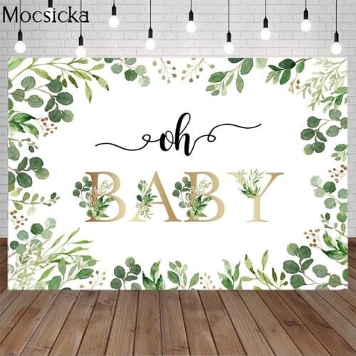 Oh Baby Theme Grass Green Leaves Newborn 1st Birthday Party Backdrop Cake Smash Background Cake Table Decor Props Photo Studio
