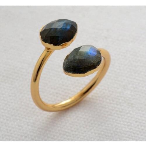 Big Stone Rings Gold Color Labradorite Luxury Party Ring Size 7 High End Women Jewelry Anniversary Gifts