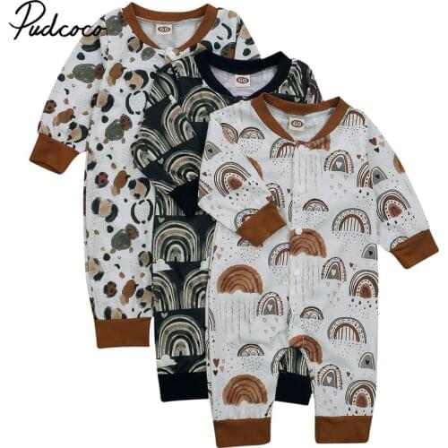 Infant Baby Girls Boys Rainbow Jumpsuit, Long Sleeve Round Collar Button Open Front One-piece, Black/ White 0-18M Spring Autumn