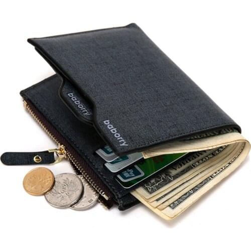 New Fashion Mens Leather Wallet With Zipper Coin Pocket Business Male Purse Removable Card Holder For Man Money Bag