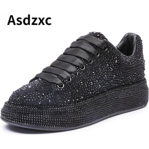 Womens Sneakers Summer Rhinestones Large Size 41 42 43 Lace-up White Casual Girl Shoes Platform Sneakers Women Fashion Bling